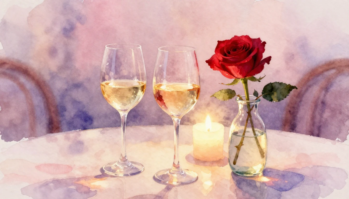 A beautiful watercolor painting of a cozy, romantic setting....