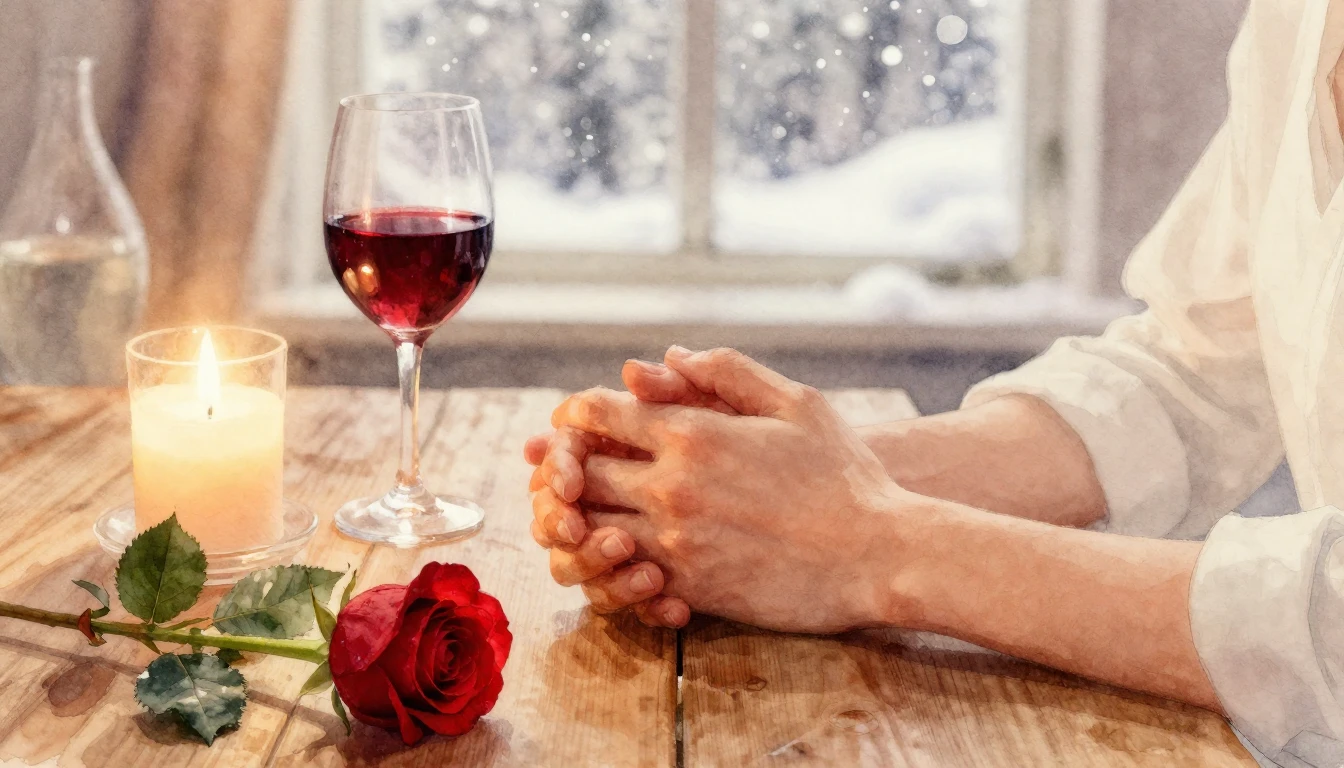 A romantic and cozy scene depicted in soft watercolor. Close...