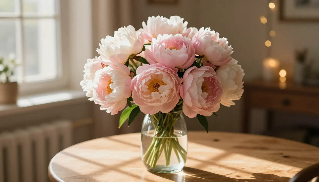 A beautiful and romantic scene featuring a large bouquet of ...