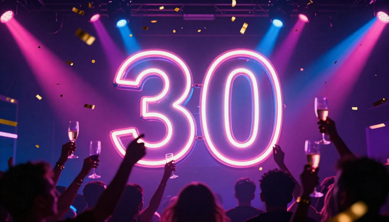 A vibrant and celebratory album cover design featuring a lar...