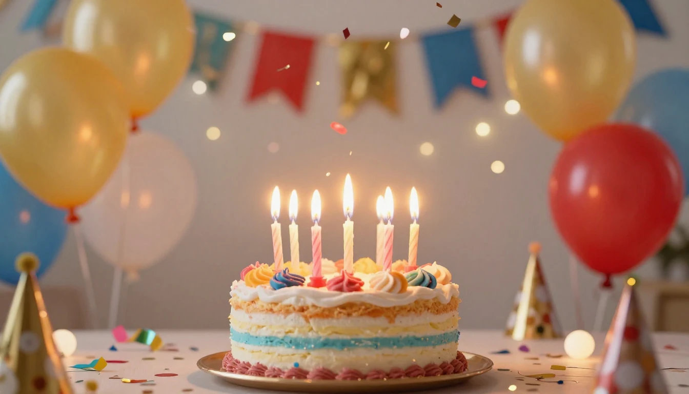A vibrant and festive birthday celebration scene, focusing o...