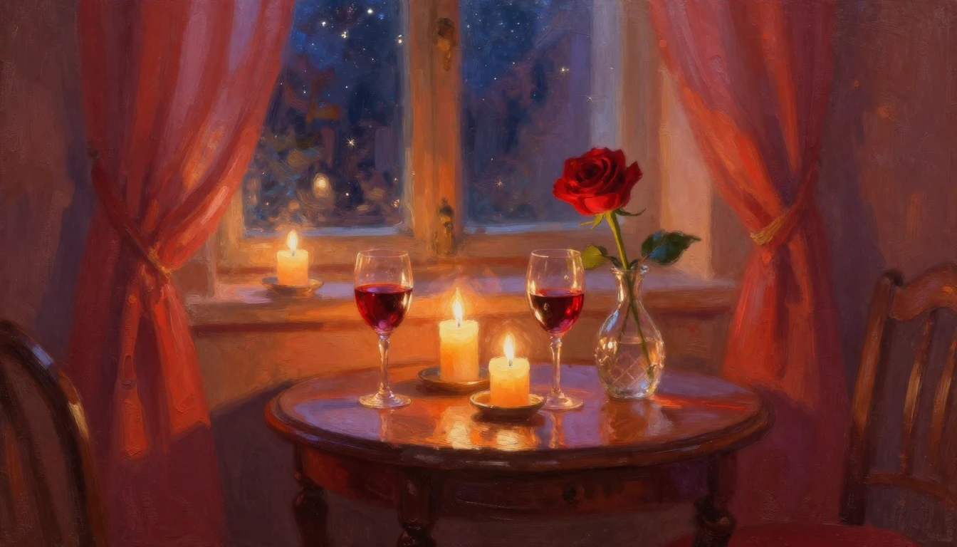 A dreamy, impressionist painting of a cozy room illuminated ...