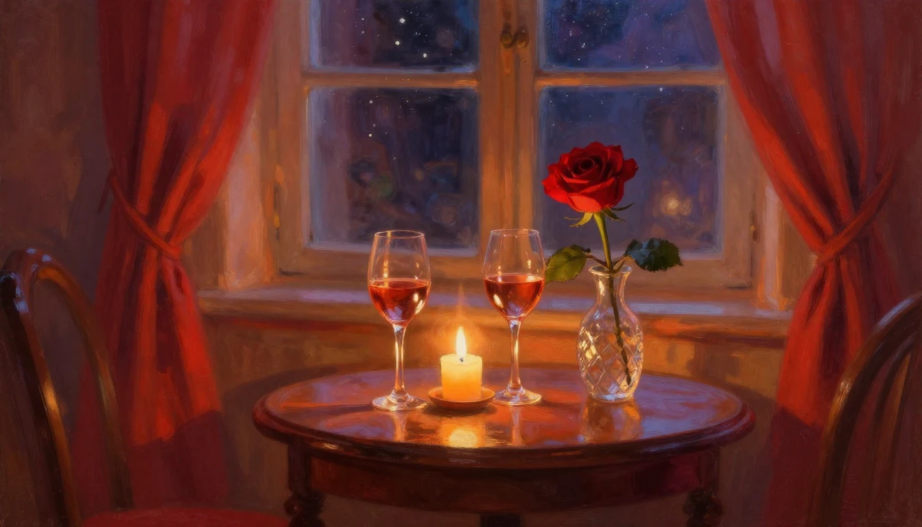 A dreamy, impressionist painting of a cozy room illuminated ...