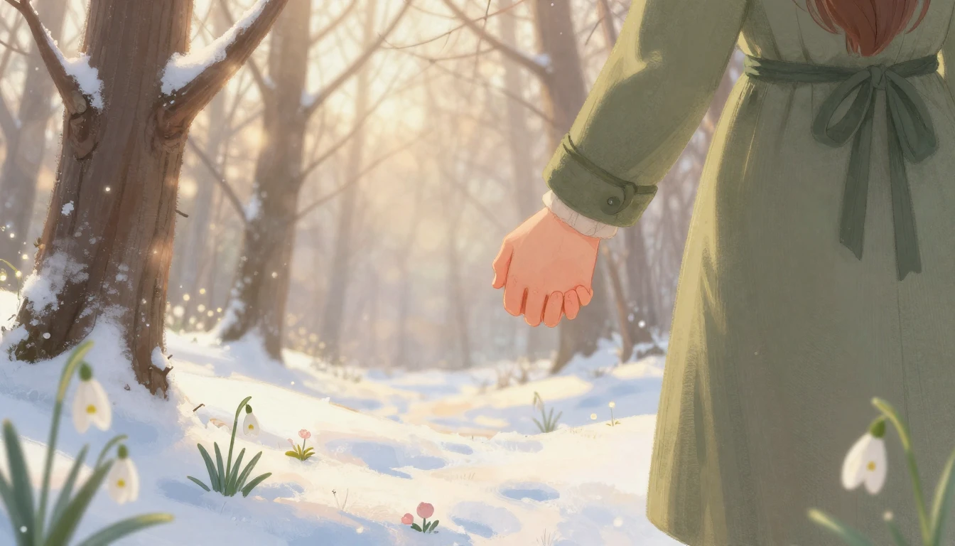 A romantic illustration of a couple holding hands in a fores...