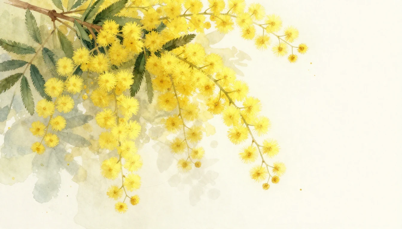 A beautiful watercolor painting of bright yellow mimosa flow...