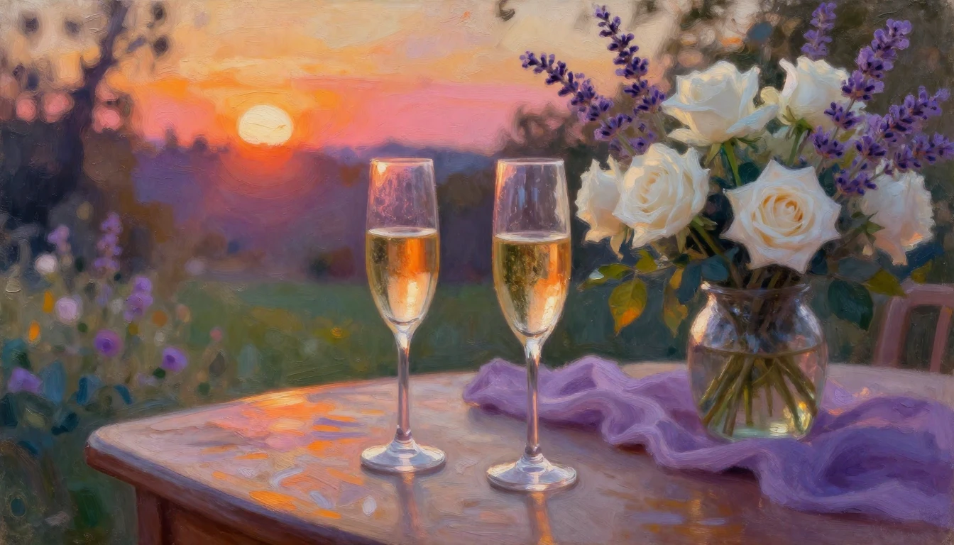 A beautiful impressionist oil painting of two glasses of cha...