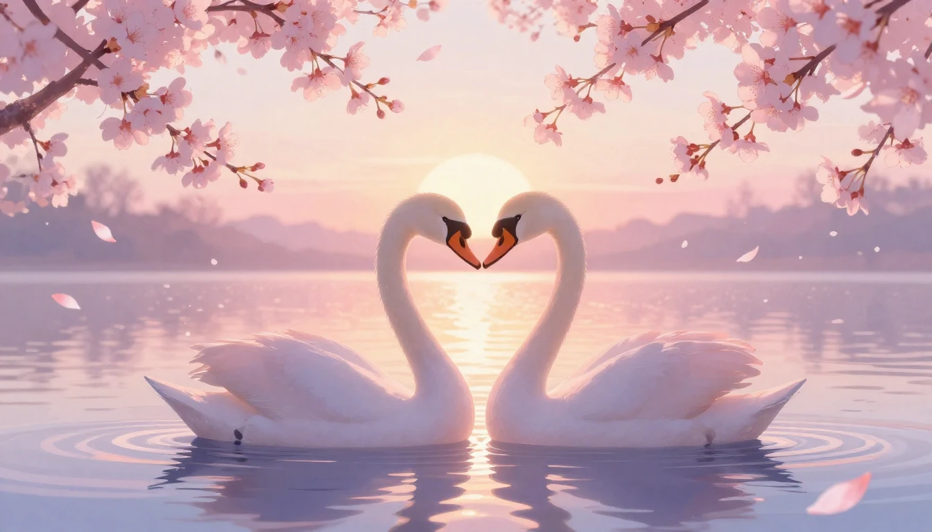 A delicate and ethereal scene featuring two stylized silhoue...