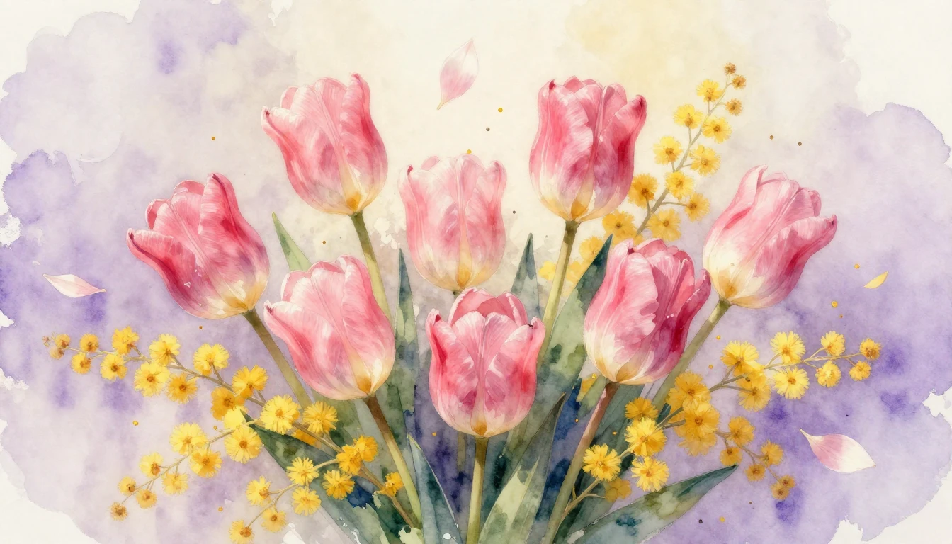A breathtaking watercolor painting of a delicate bouquet fea...