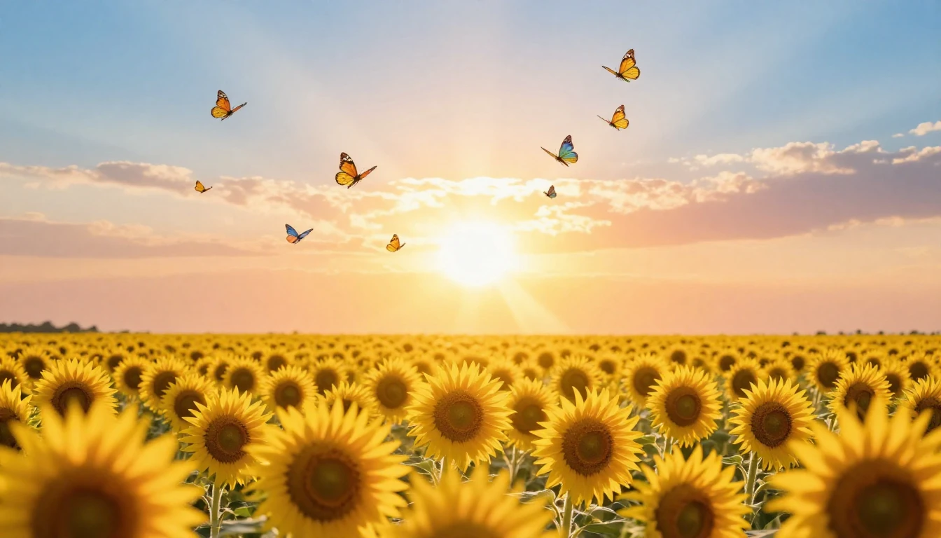 A vibrant and uplifting scene representing pure joy. A vast ...