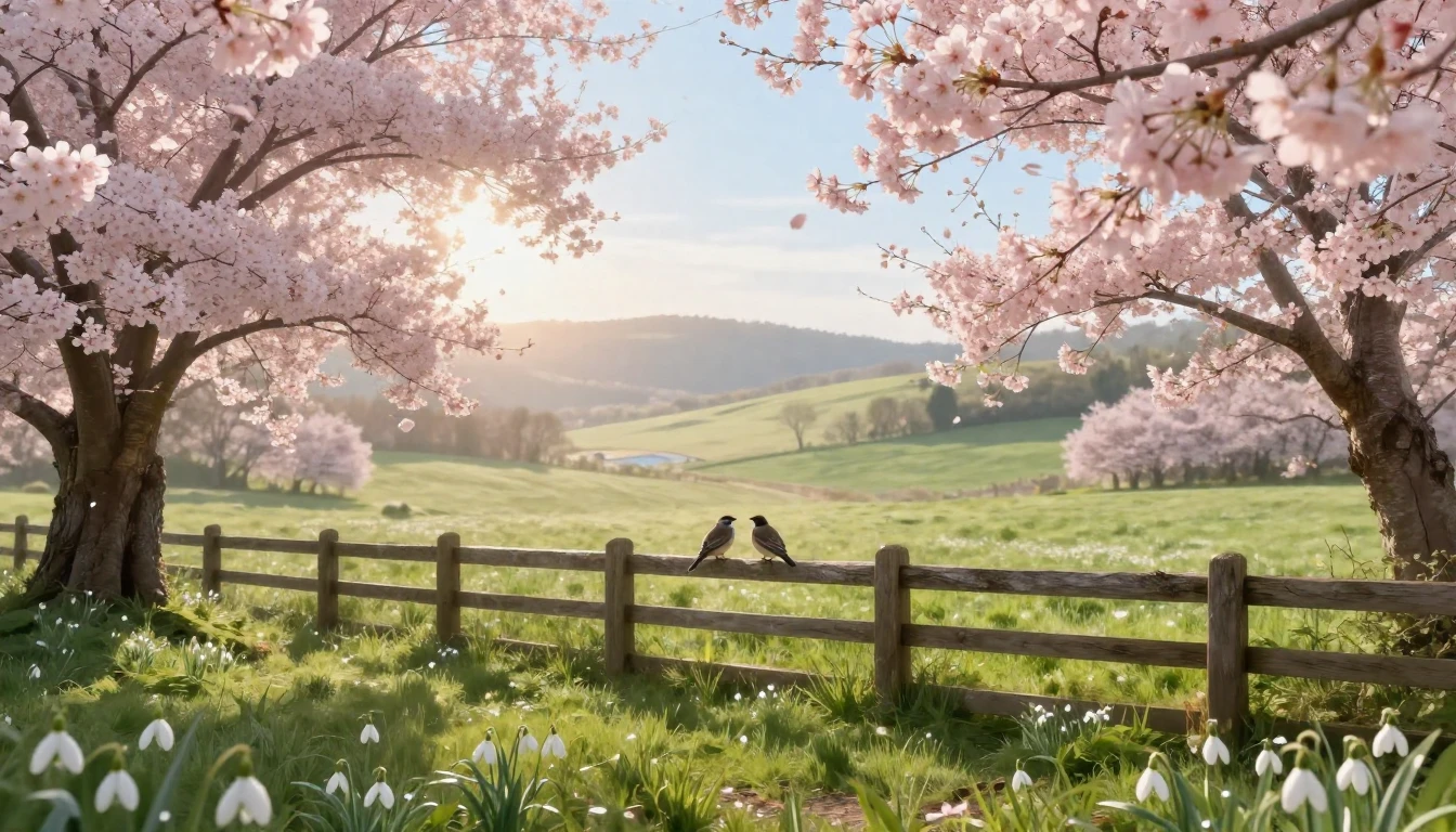 A breathtaking spring landscape in a rural setting. Delicate...