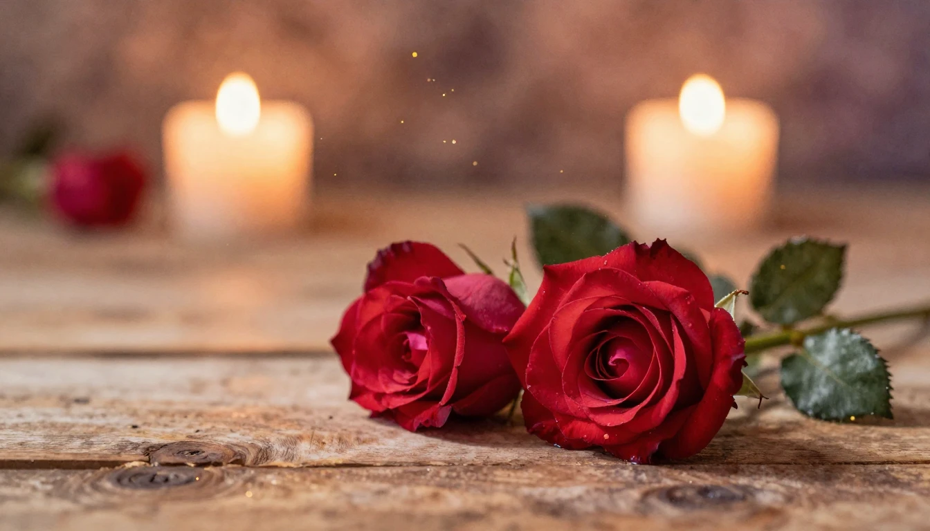 A soft watercolor painting of two delicate red roses intertw...