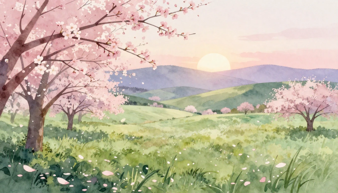 A breathtaking scene of a lush spring meadow at dawn, render...