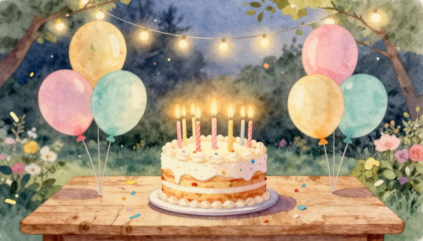 A warm and festive watercolor illustration celebrating a bir...