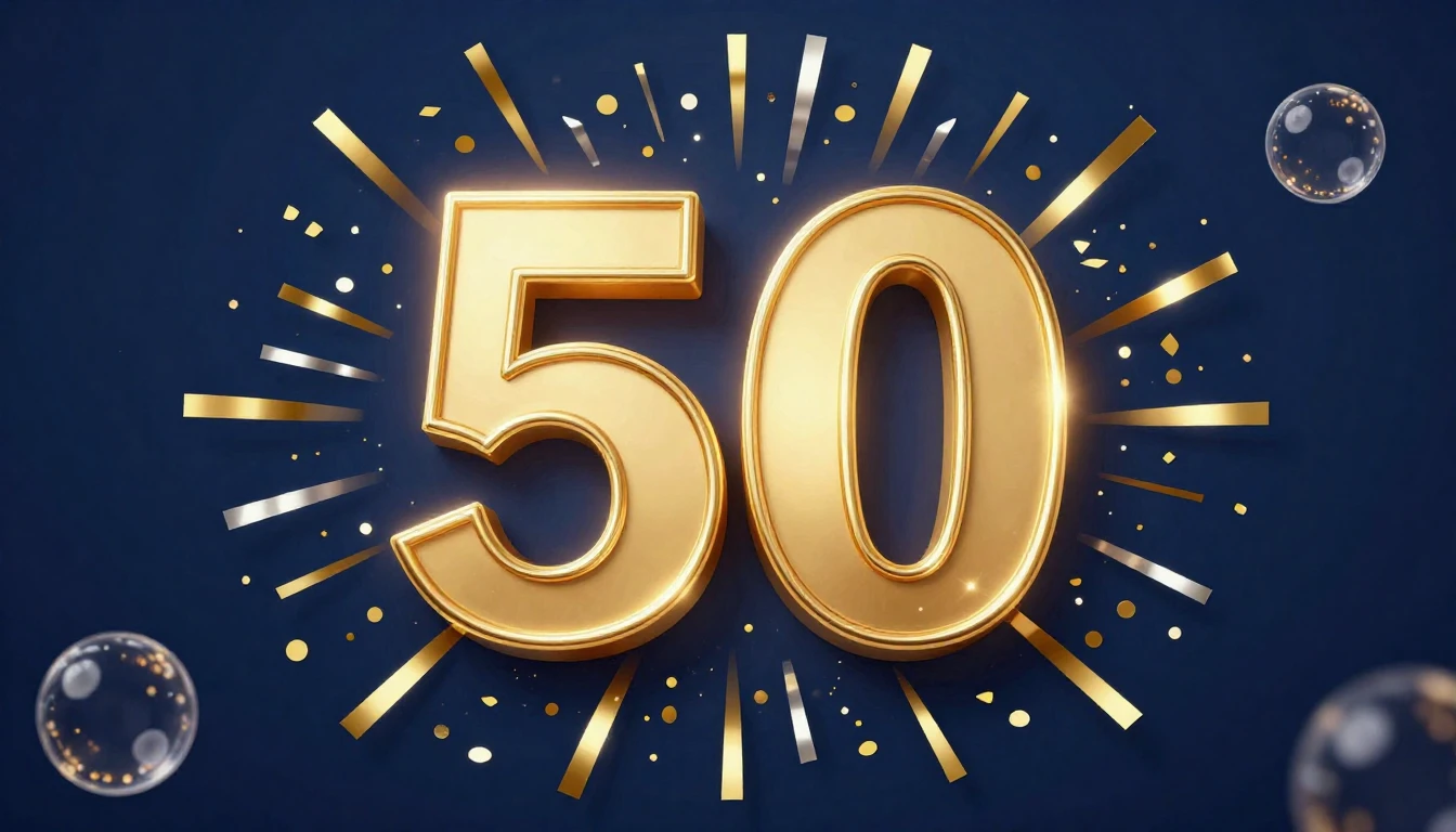 A festive and elegant 50th birthday celebration design, cent...