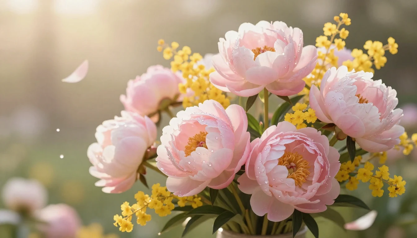 A breathtaking spring scene featuring a lush bouquet of pink...