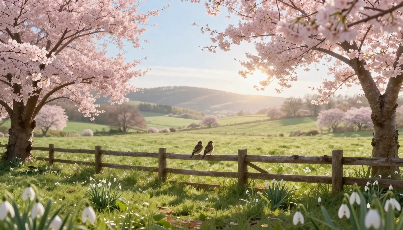 A breathtaking spring landscape in a rural setting. Delicate...