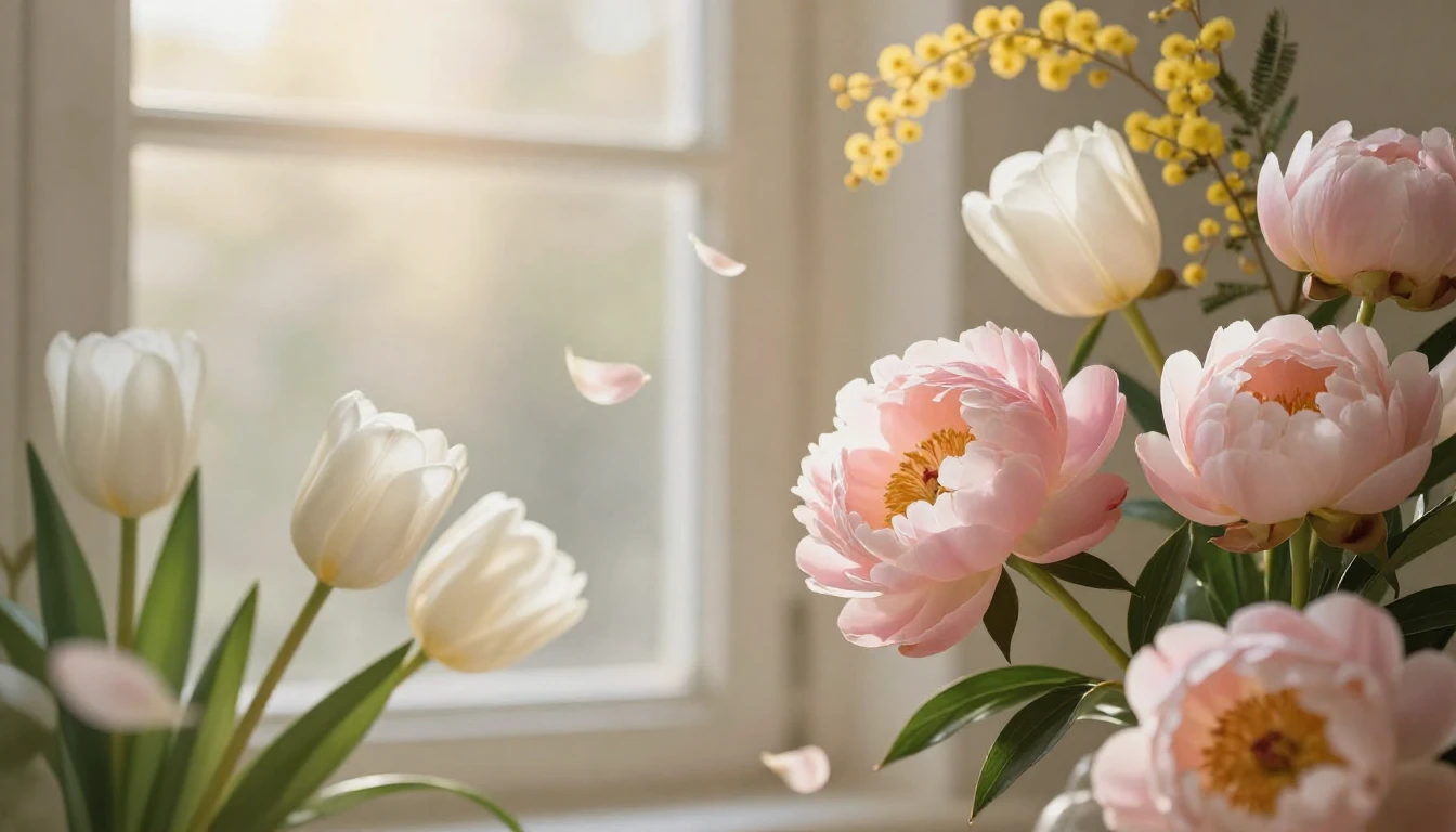 A delicate and ethereal composition of blooming spring flowe...