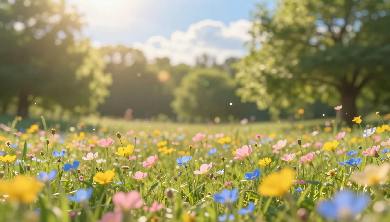 A breathtaking sun-drenched meadow filled with vibrant bloom...