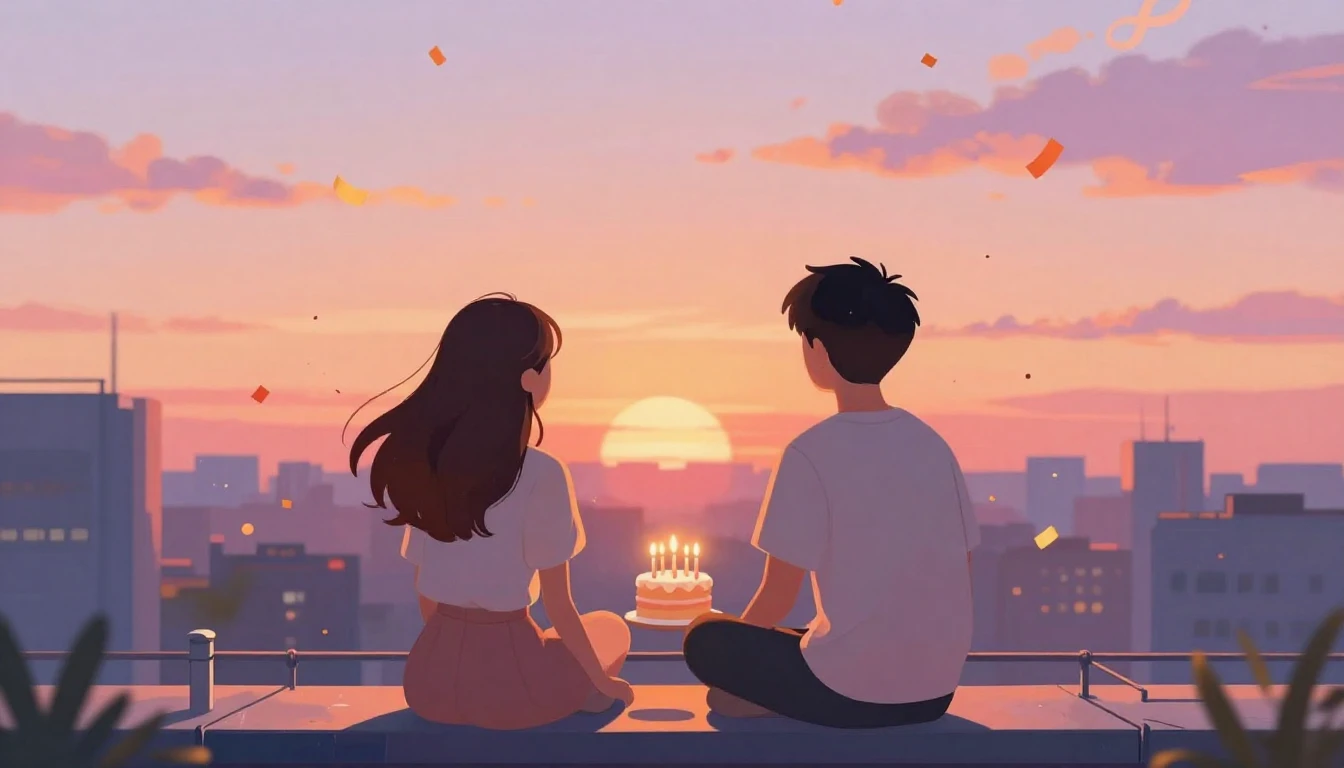 A warm and nostalgic digital art illustration depicting two ...