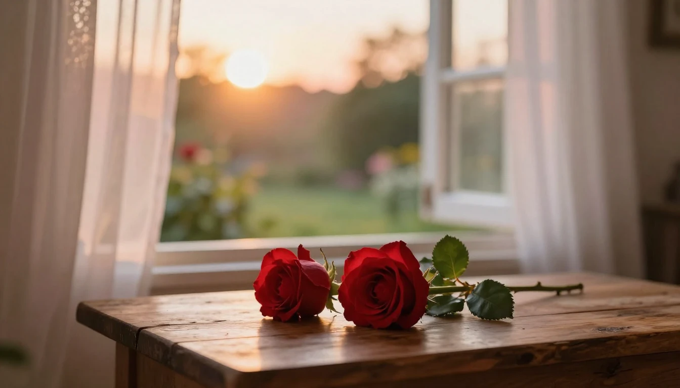 A beautiful and soft scene featuring two delicate red roses ...