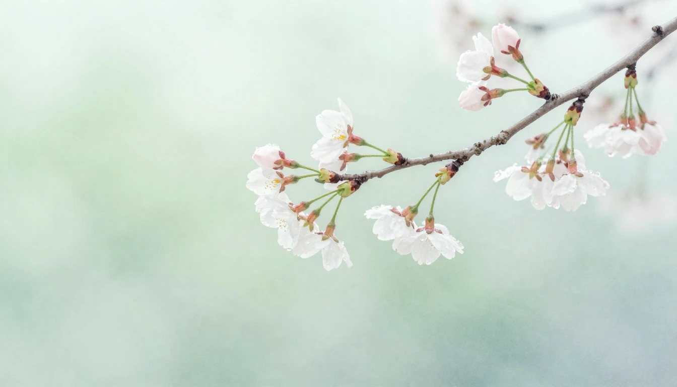 A delicate watercolor painting of a single cherry blossom br...