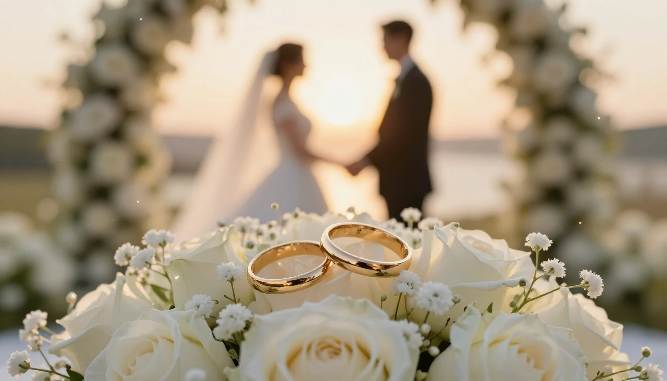 A romantic and elegant wedding concept art, close-up of two ...