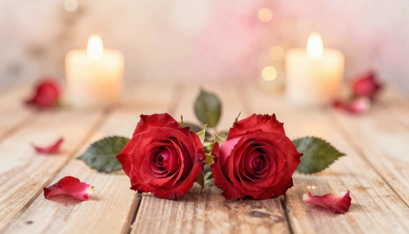 A soft watercolor painting of two delicate red roses intertw...