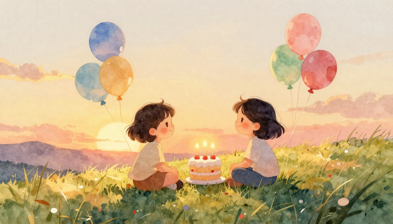 A heartwarming watercolor illustration of two best friends s...