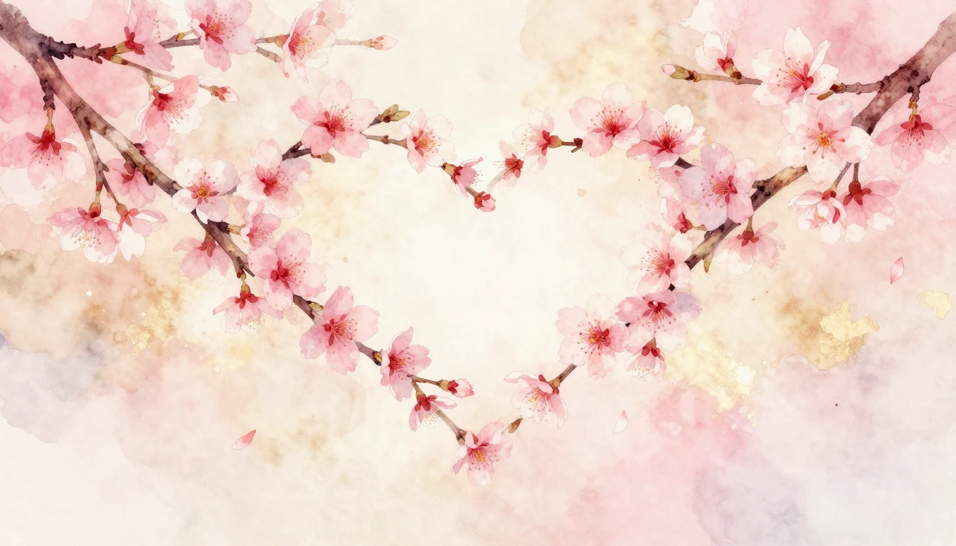 A delicate watercolor painting of two intertwined cherry blo...