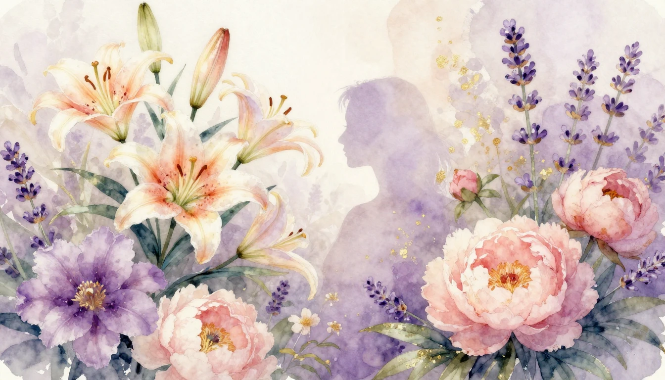 A soft watercolor painting of a blooming garden filled with ...
