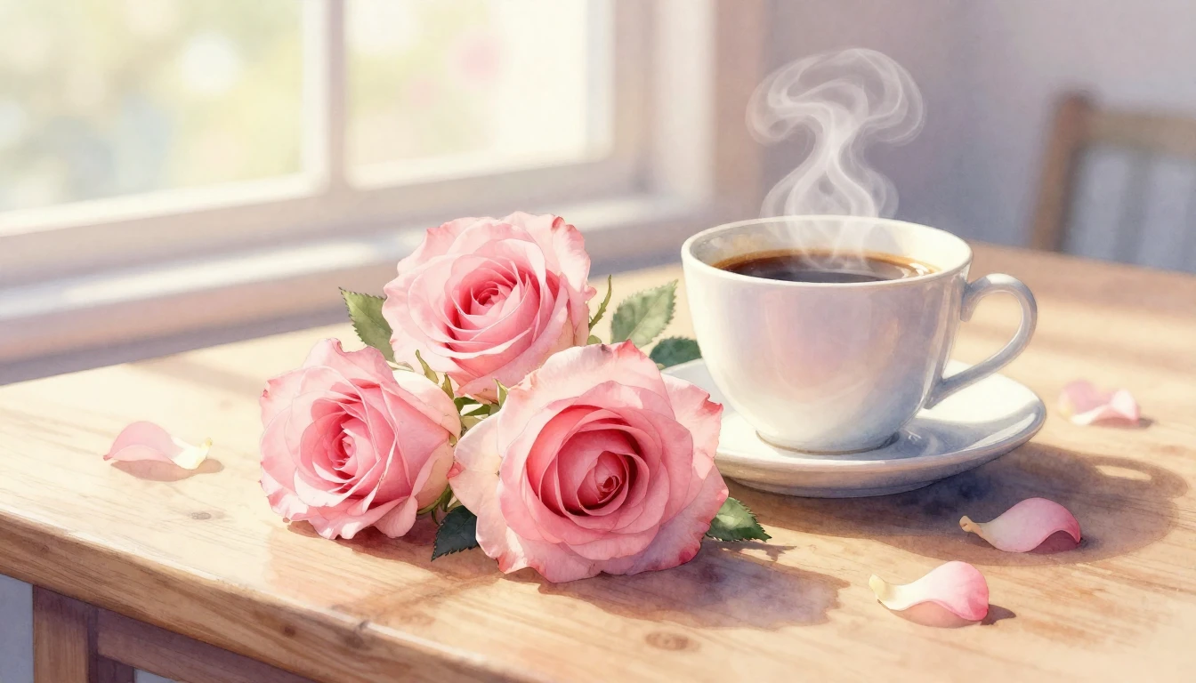 A beautiful watercolor painting of two delicate pink roses r...