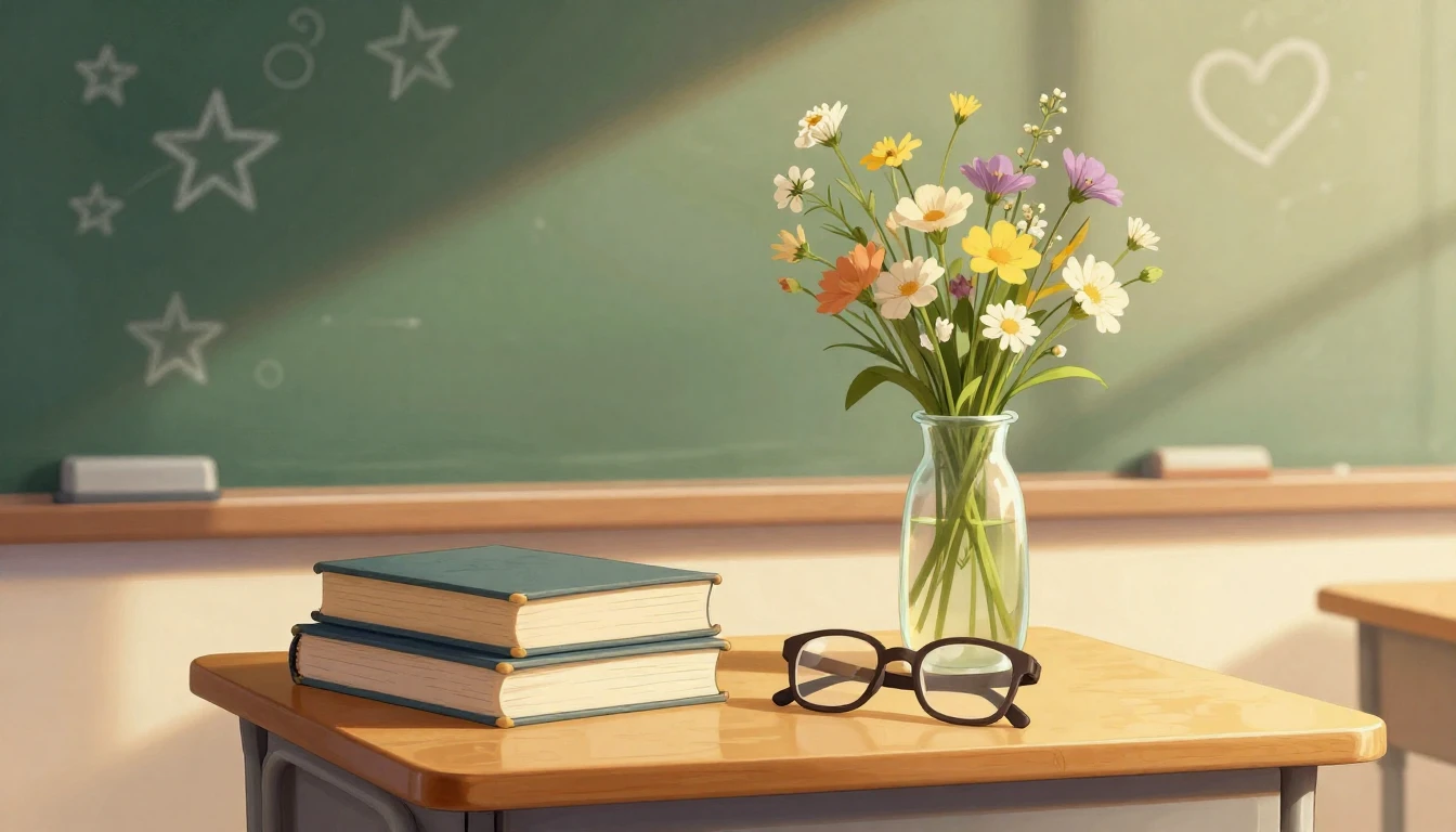 A soft illustration depicting a quiet classroom corner bathe...