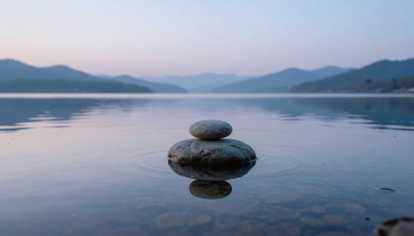 A serene and minimalist landscape featuring a single smooth ...