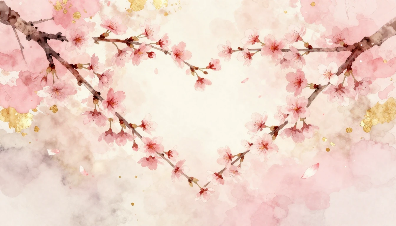 A soft and dreamy watercolor painting of two delicate cherry...