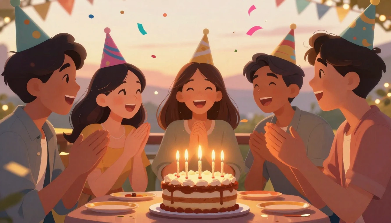 A heartwarming and vibrant illustration of a birthday celebr...