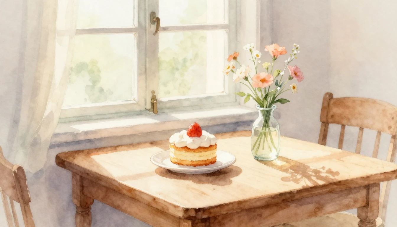 A beautiful watercolor painting of a cozy indoor setting. So...