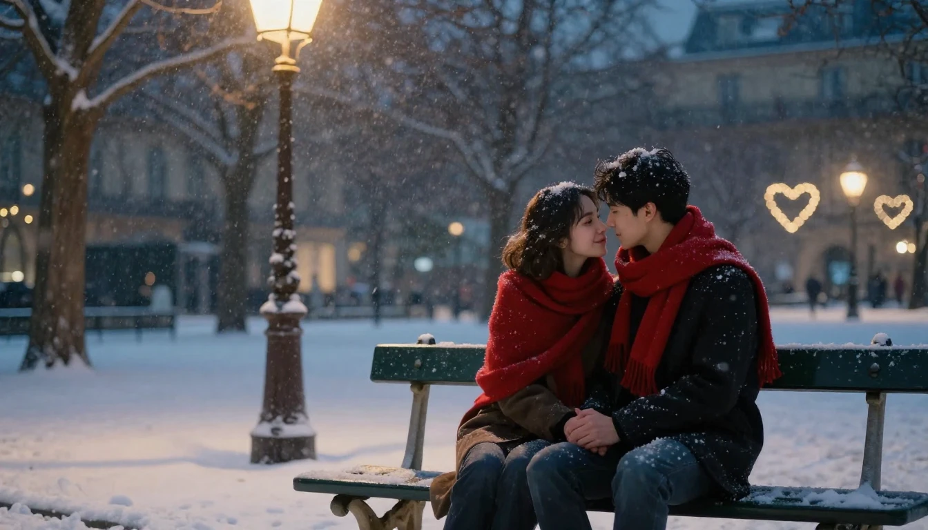 A romantic and dreamy scene featuring a couple sitting on a ...