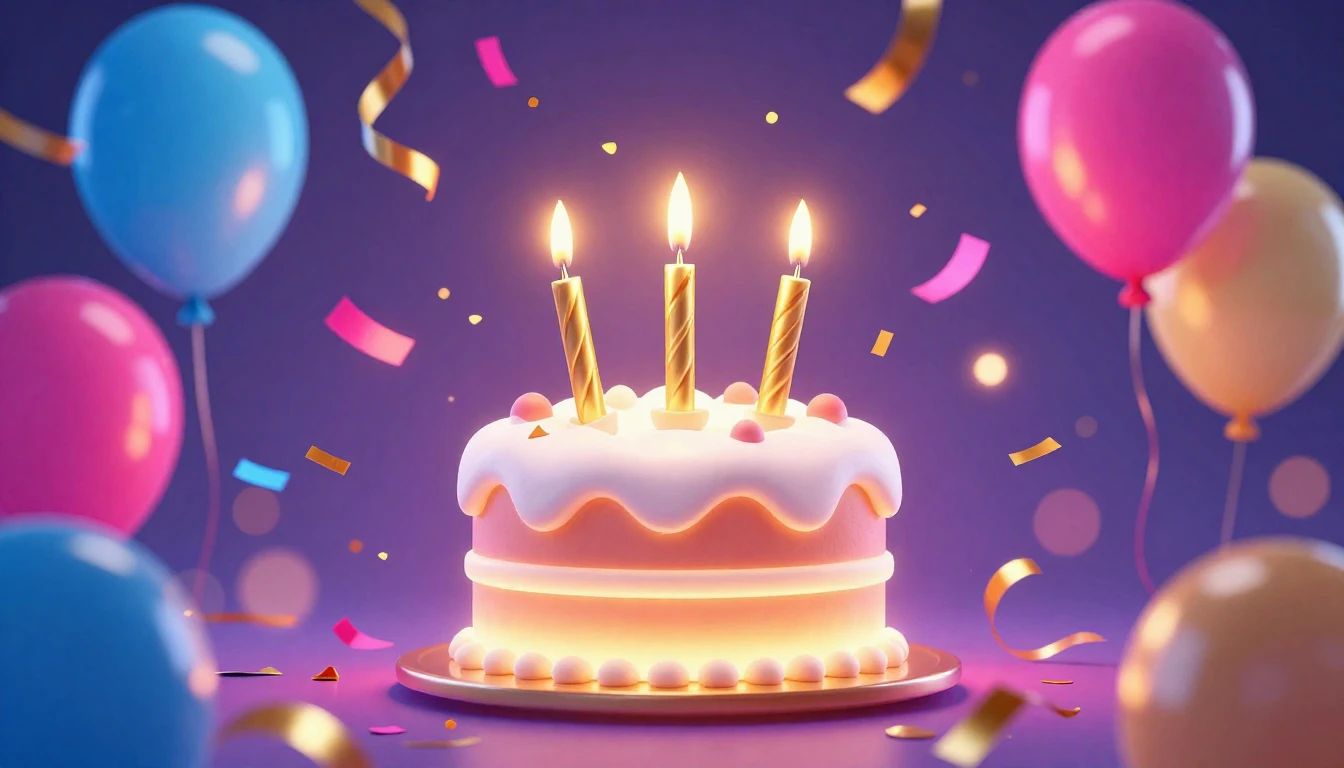 A vibrant and festive birthday celebration scene in a modern...