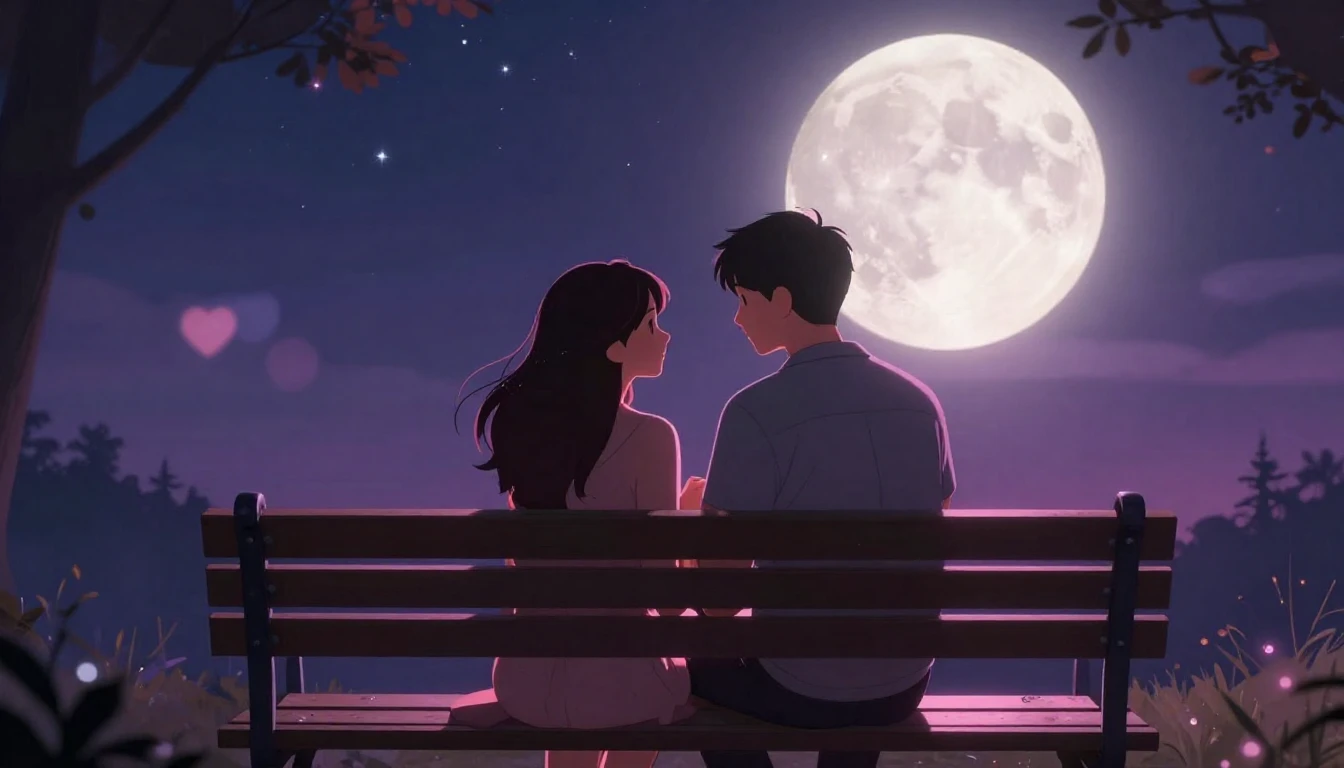 A romantic illustration of a couple sitting close together o...