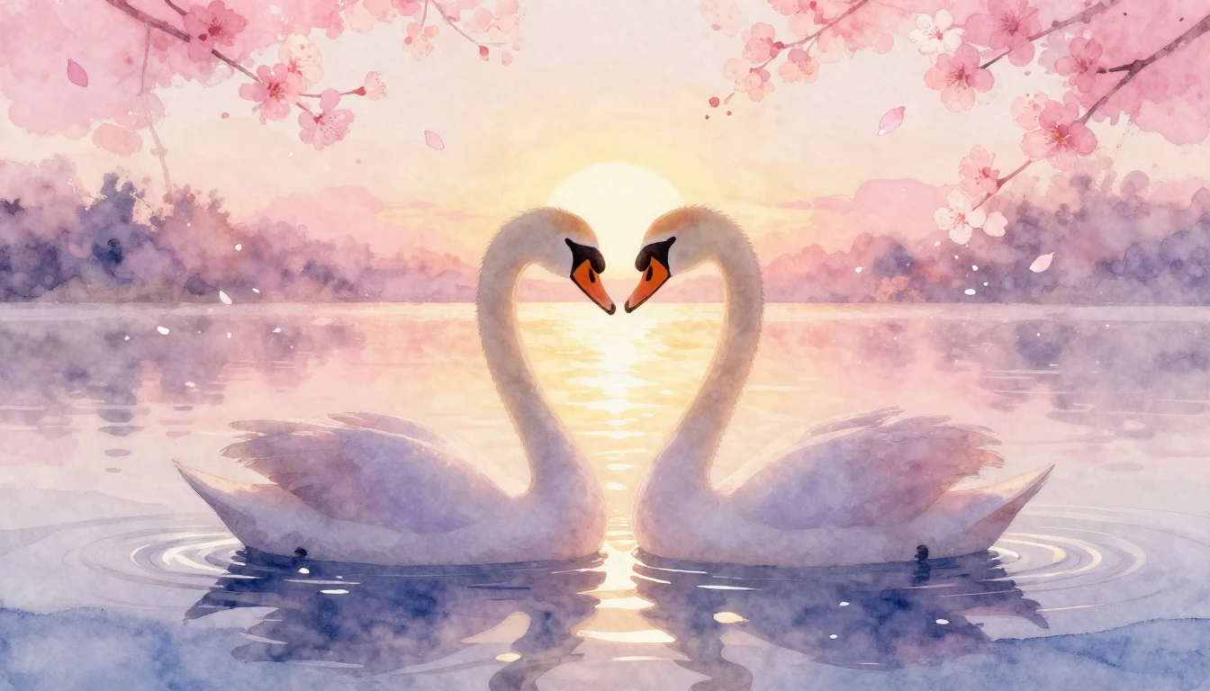 A soft watercolor painting depicting two stylized silhouette...