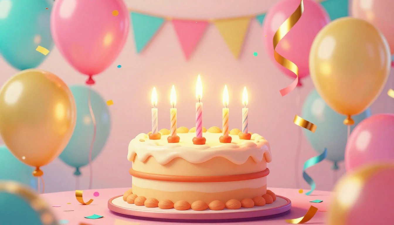 A vibrant and festive birthday scene featuring a delicious, ...