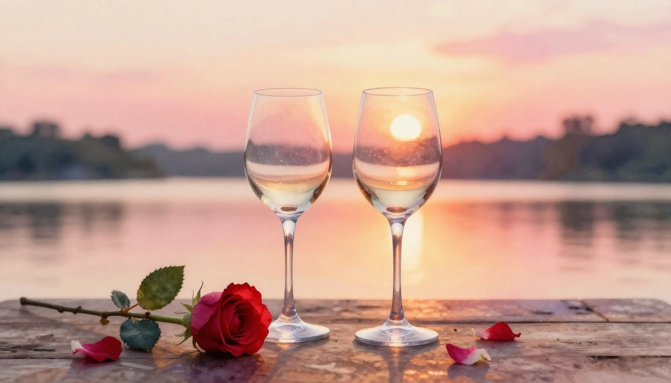 A beautiful watercolor painting of two elegant wine glasses ...