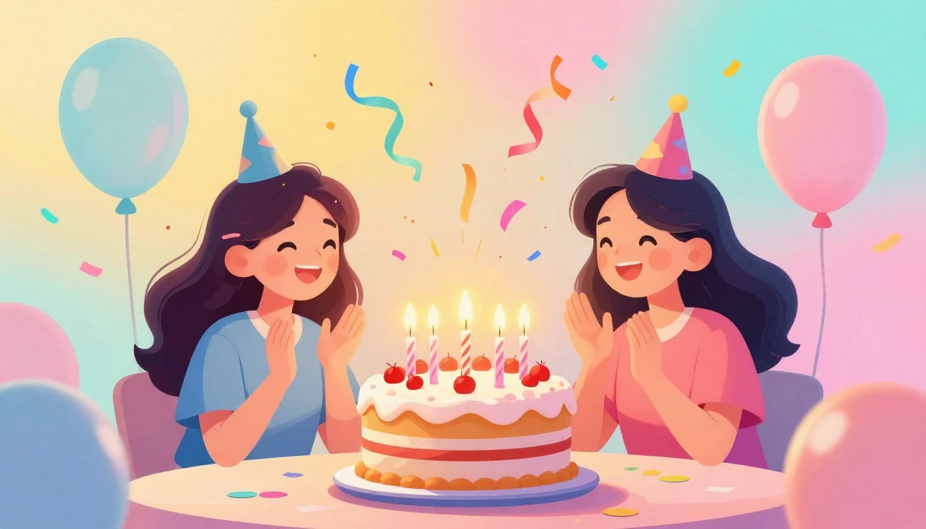 A vibrant digital artwork depicting a joyful birthday celebr...