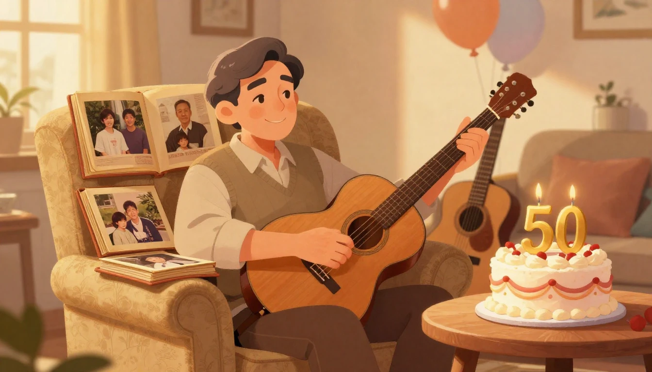 A warm and nostalgic illustration of a father figure celebra...
