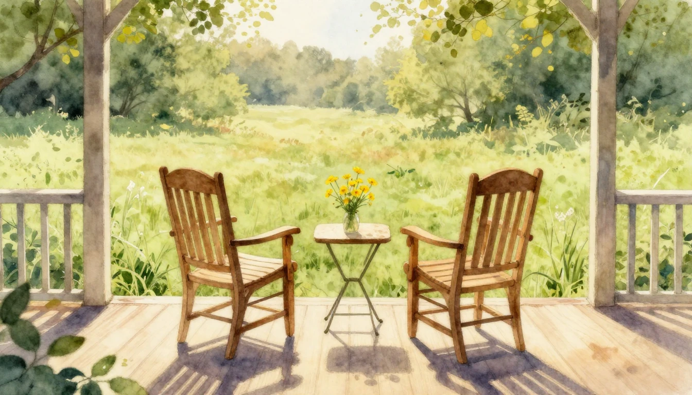 A beautiful watercolor painting depicting two empty wooden c...