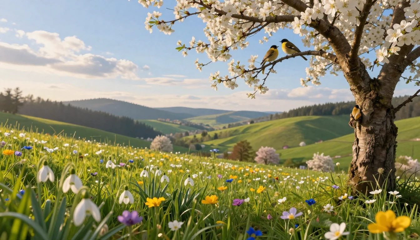 A breathtaking spring landscape in a lush Romanian valley. D...