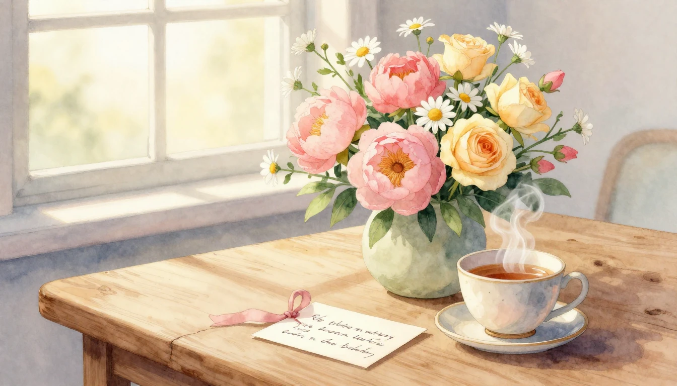 A heartwarming and gentle watercolor illustration of a beaut...