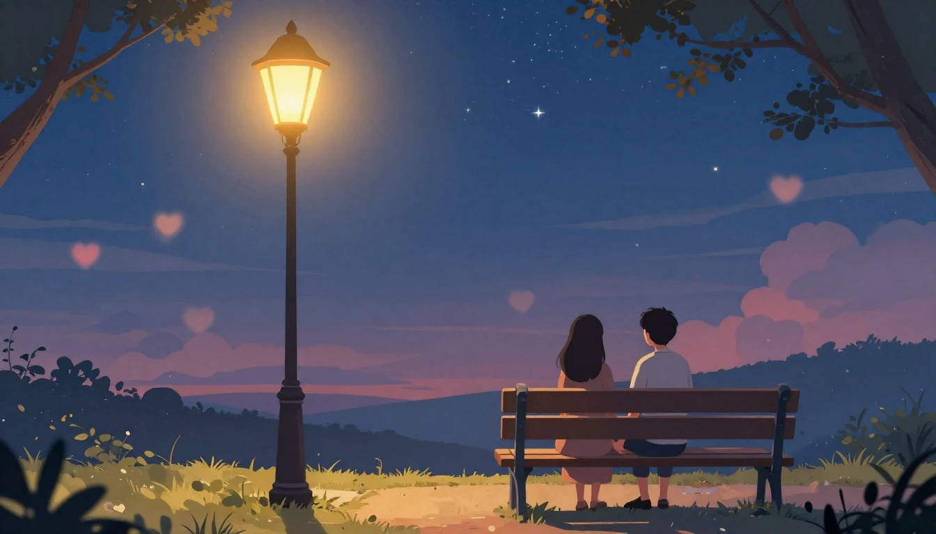 A romantic and dreamy illustration of a couple holding hands...