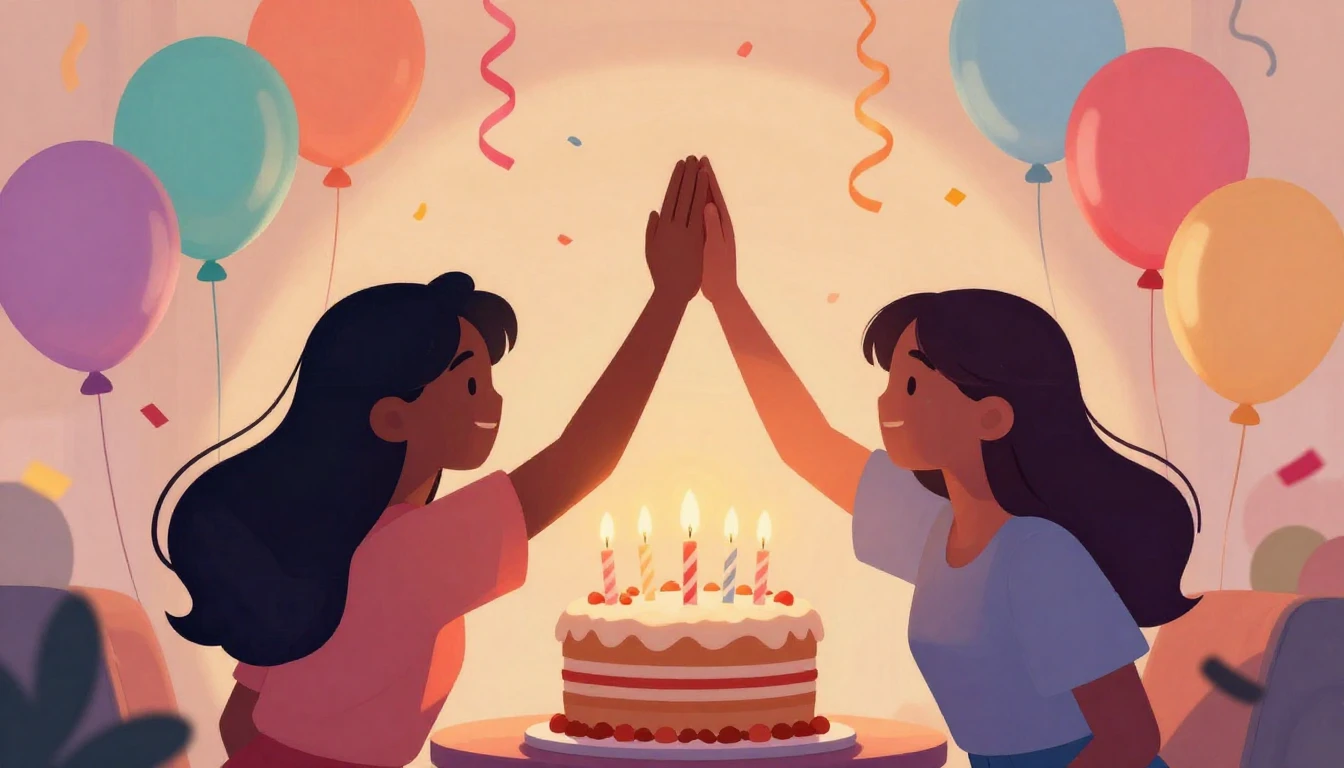 A vibrant and colorful digital illustration of a birthday ce...