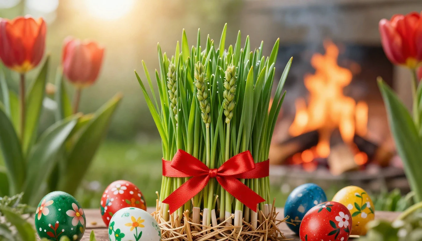 A lush and vibrant festive scene representing the arrival of...